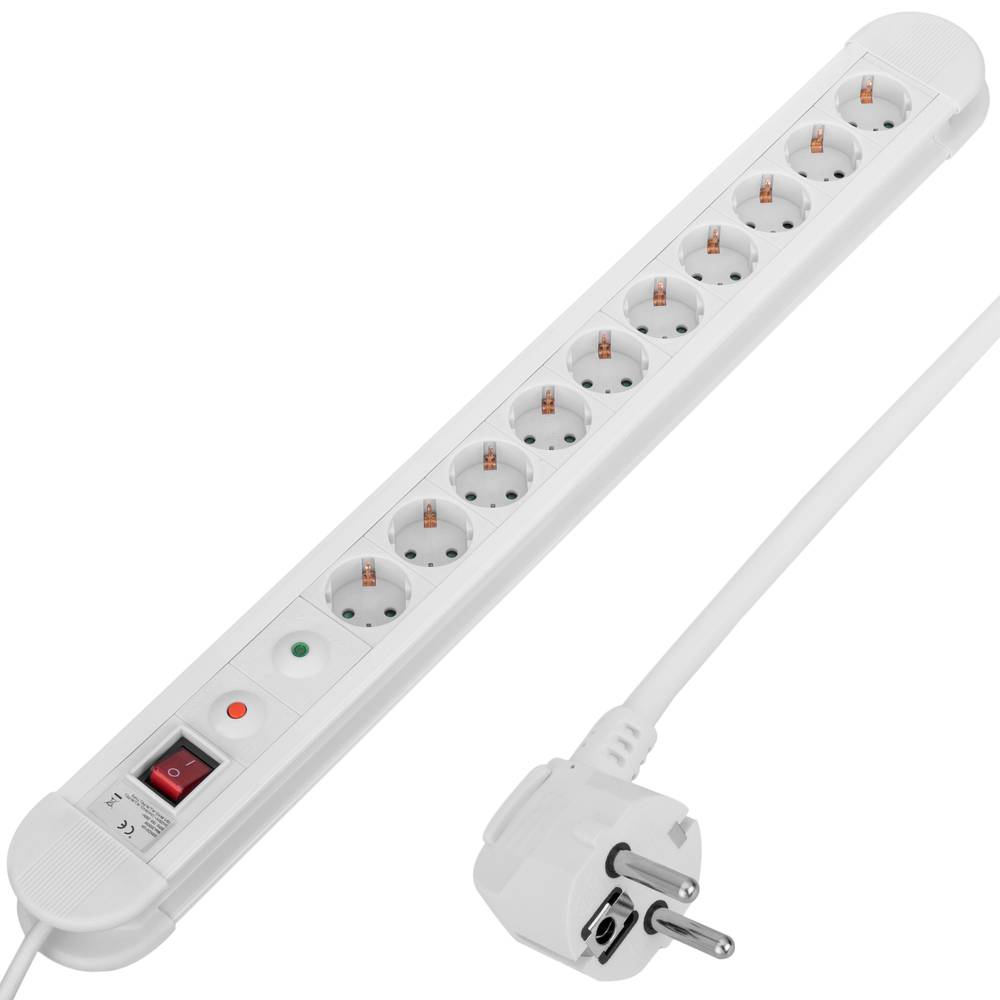 Multiprise 10 prises avec interrupteur et parafoudre blanc (1.5m câble) -  Cablematic