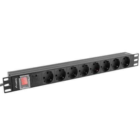 Lanberg PDU-08F-0200-BK 1U pozioma aluminiowa listwa zasilająca jednofazowa czarna