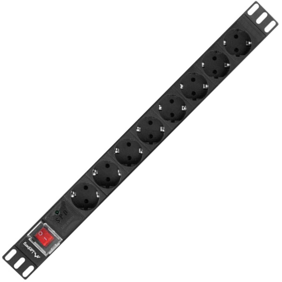 Lanberg PDU-08F-0200-BK 1U pozioma aluminiowa listwa zasilająca jednofazowa czarna