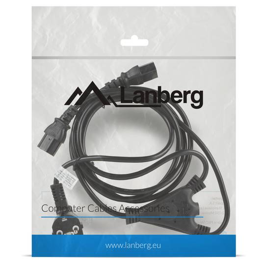Cable de alimentación de Lanberg CA-C13C-13CC-0018-BK Schuko CEE 7/7 hembra a 2x IEC320 C13 2 m