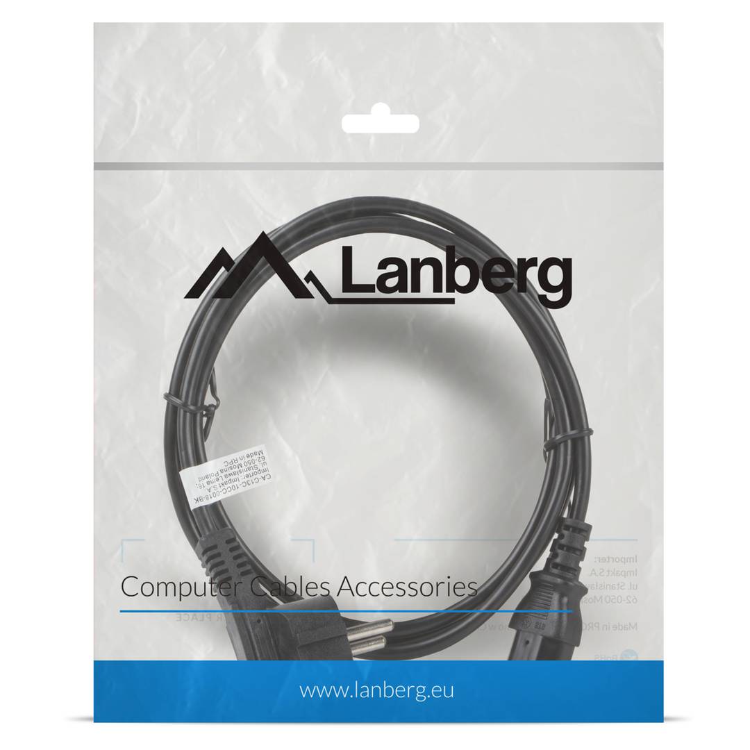 Lanberg Netzkabel CA-C13C-10CC-0018-BK Schuko CEE 7/7 Buchse auf IEC320 C13 2.5A 1.8m