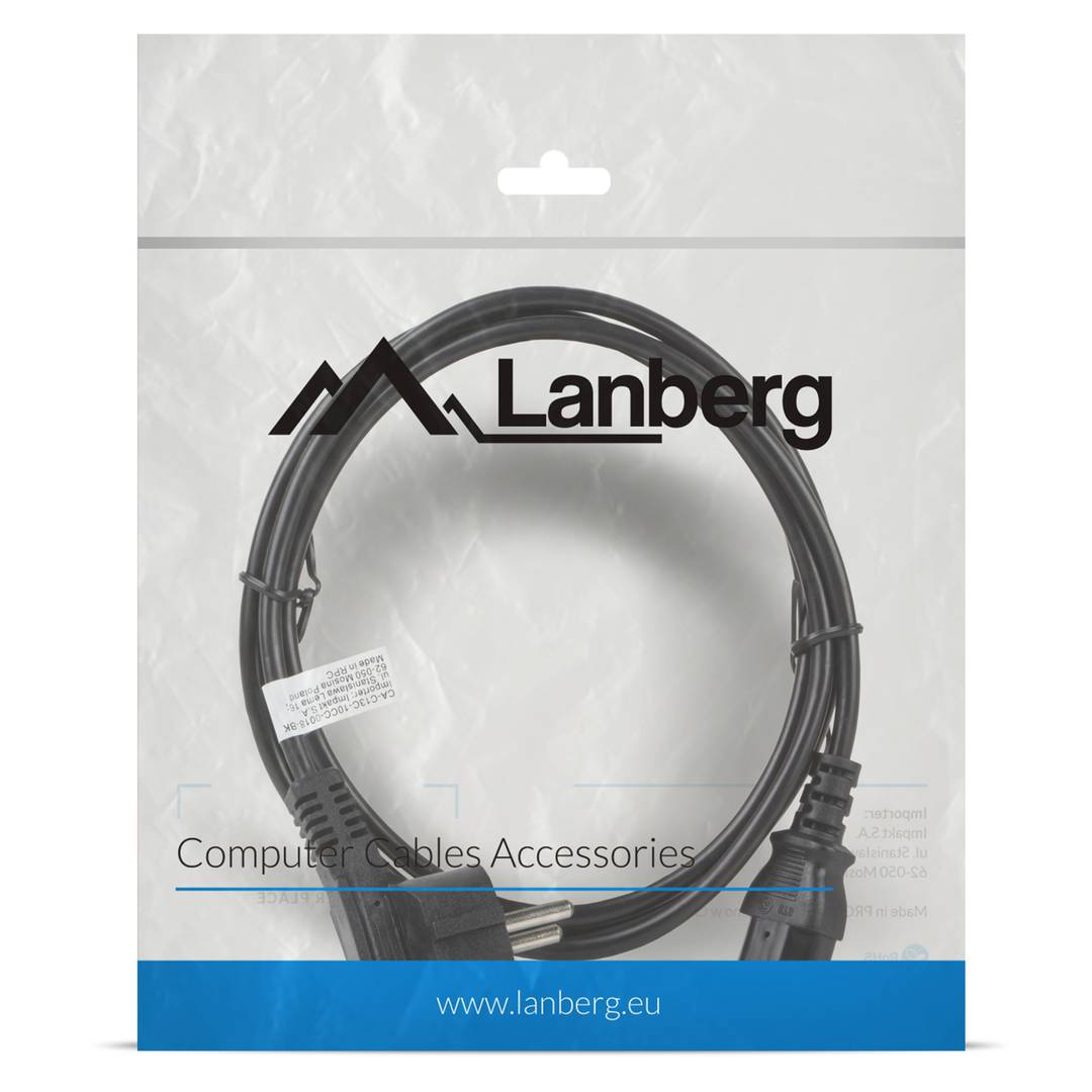 Lanberg Netzkabel CA-C13C-11CC-0018-BK Schuko CEE 7/7 Buchse auf IEC320 C13 10A 1,8m