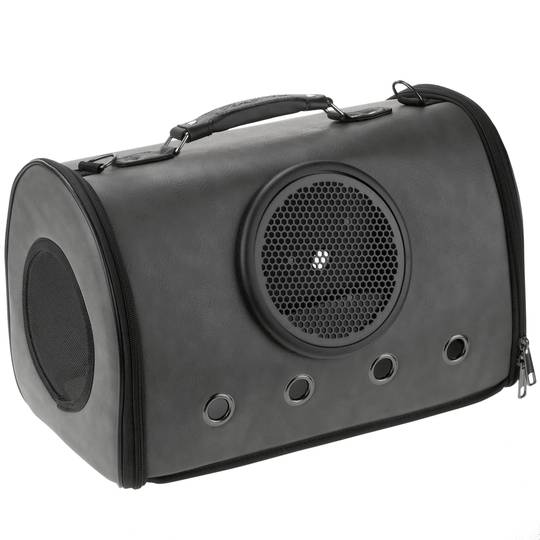 Pet carrier for cats and dogs. rigid travel bag in gray soft PU surface