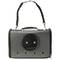Pet carrier for cats and dogs. rigid travel bag in gray soft PU surface