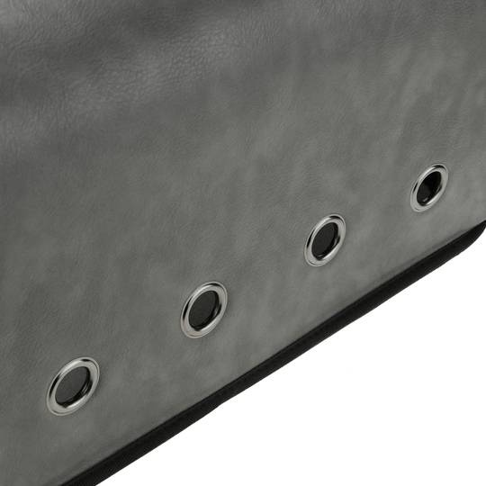 Pet carrier for cats and dogs. rigid travel bag in gray soft PU surface