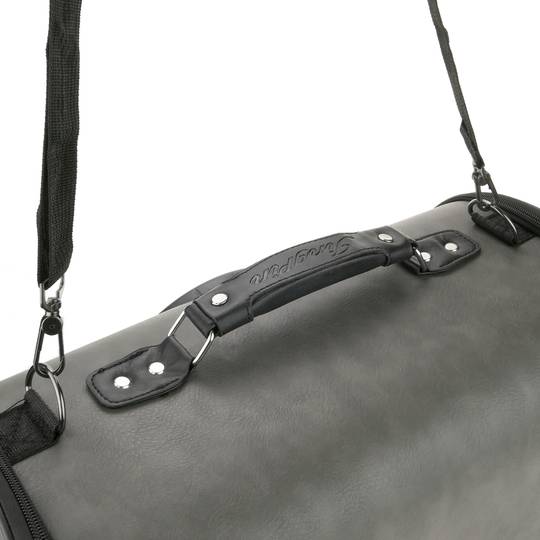 Pet carrier for cats and dogs. rigid travel bag in gray soft PU surface