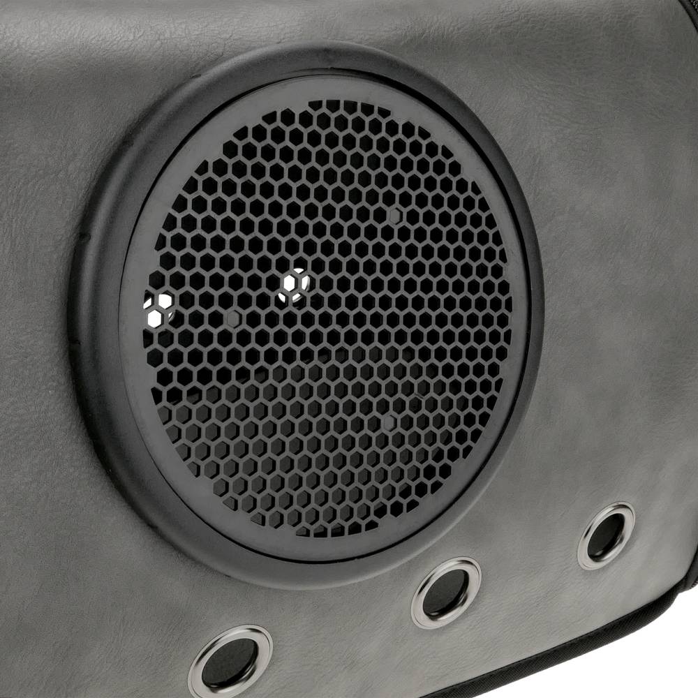 Pet carrier for cats and dogs. rigid travel bag in gray soft PU surface