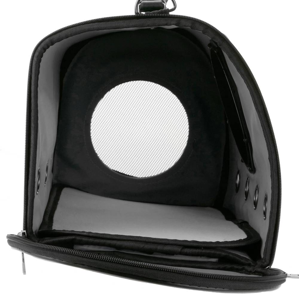 Pet carrier for cats and dogs. rigid travel bag in gray soft PU surface