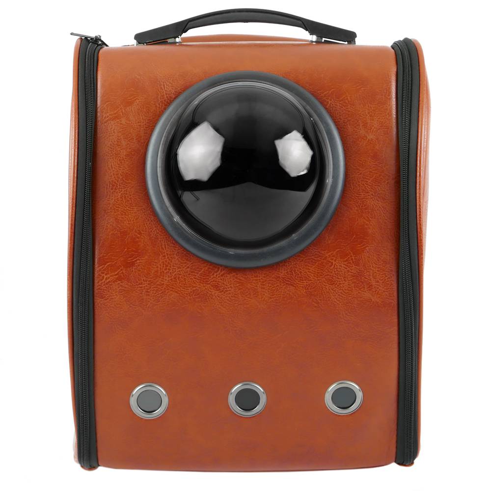 Pet bubble capsule Backpack for transporting cats and dogs Rigid brown soft PU surface