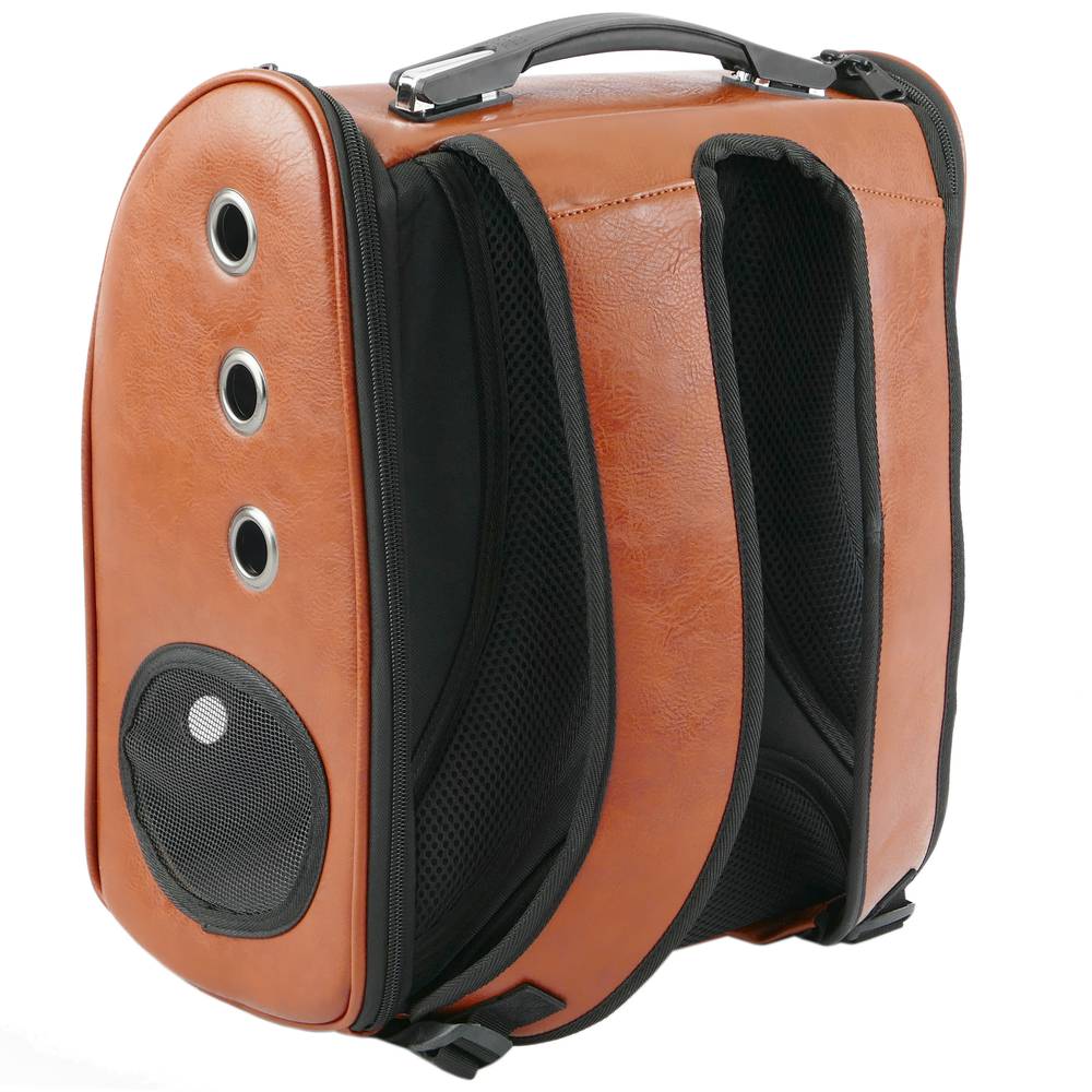 Pet bubble capsule Backpack for transporting cats and dogs Rigid brown soft PU surface