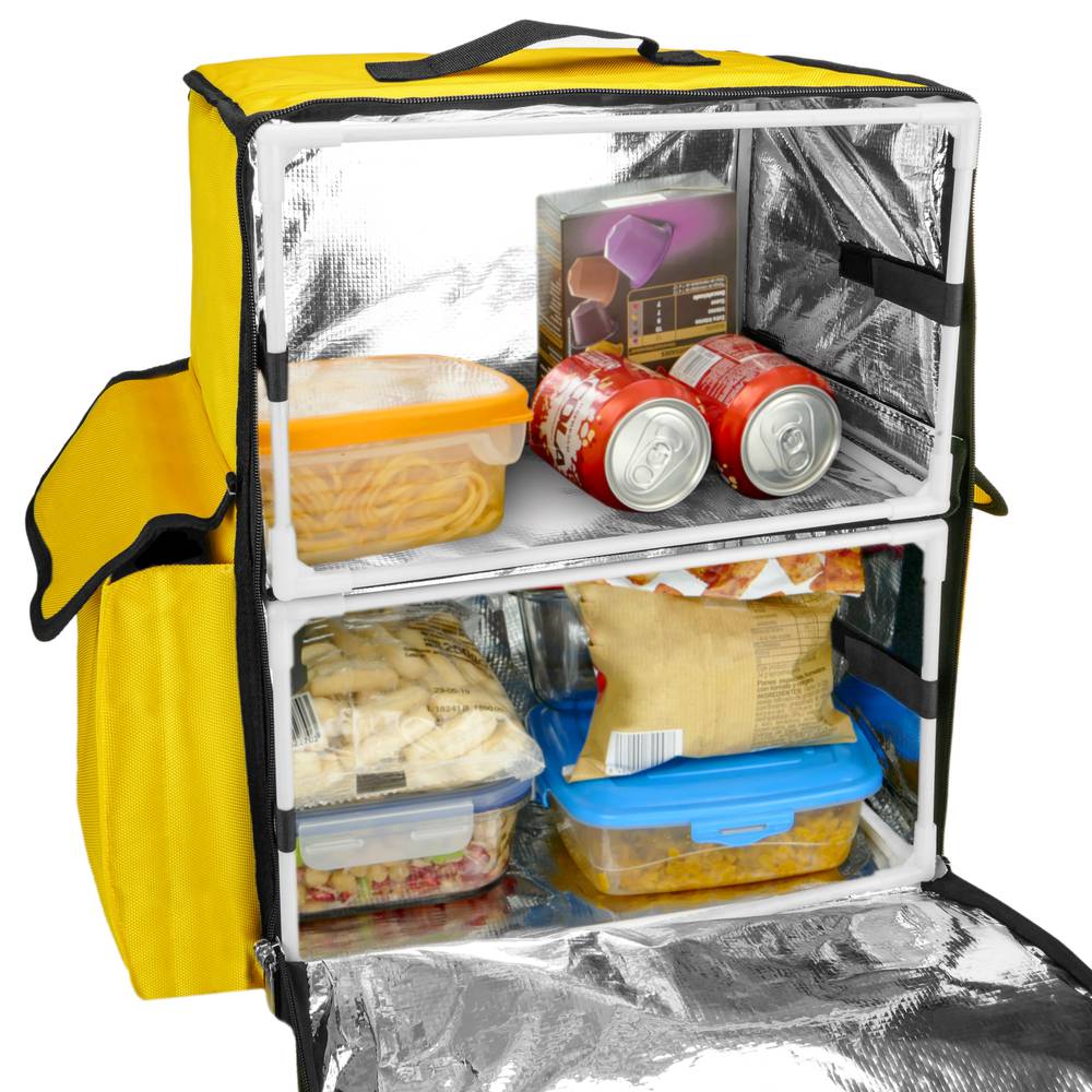 Mochila isotérmica 39 x 50 x 25 cm amarilla para comidas al aire libre y entrega de pedidos de comida en moto o bicicleta