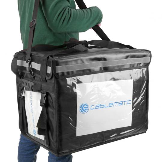 Saco isotérmico 50 x 39 x 39 cm preto para churrascos e entrega de pedidos de comida em motocicleta ou bicicleta