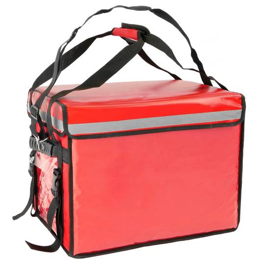 Saco isotérmico 50 x 39 x 39 cm vermelho para churrascos e entrega de pedidos de comida em motocicleta ou bicicleta