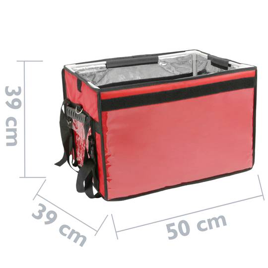 Saco isotérmico 50 x 39 x 39 cm vermelho para churrascos e entrega de pedidos de comida em motocicleta ou bicicleta