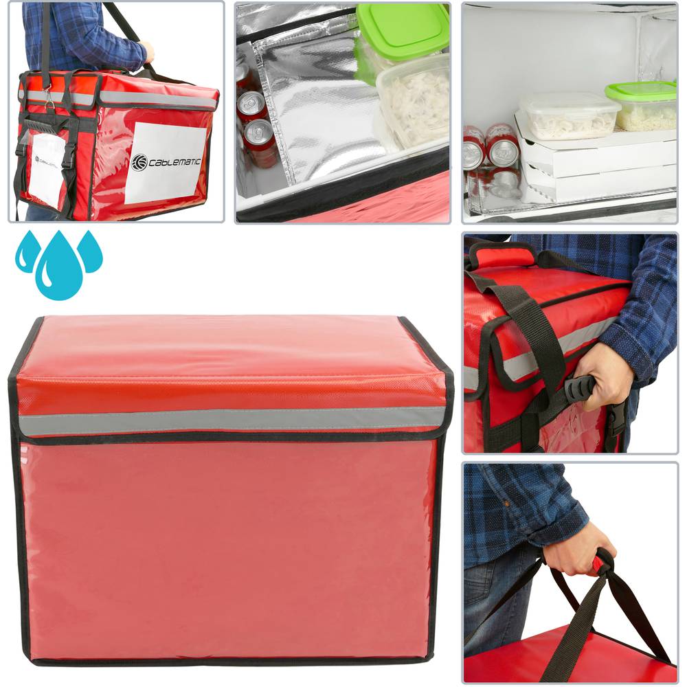 Saco isotérmico 50 x 39 x 39 cm vermelho para churrascos e entrega de pedidos de comida em motocicleta ou bicicleta