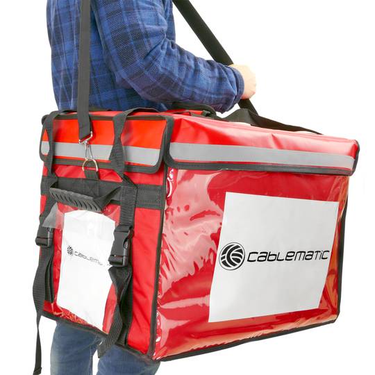 Saco isotérmico 50 x 39 x 39 cm vermelho para churrascos e entrega de pedidos de comida em motocicleta ou bicicleta