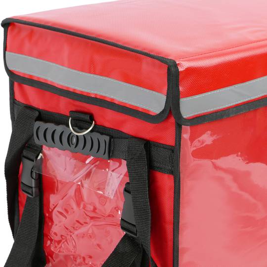 Saco isotérmico 50 x 39 x 39 cm vermelho para churrascos e entrega de pedidos de comida em motocicleta ou bicicleta