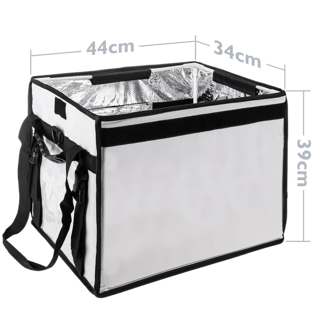 Bossa isotèrmica 44 x 39 x 34 cm blanca per menjars a l'aire lliure i lliurament de comandes de menjar amb moto o bicicleta