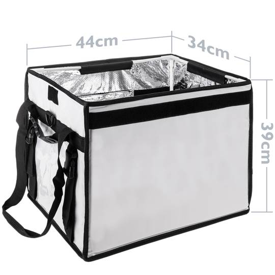 Bossa isotèrmica 44 x 39 x 34 cm blanca per menjars a l'aire lliure i lliurament de comandes de menjar amb moto o bicicleta
