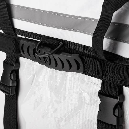Bossa isotèrmica 44 x 39 x 34 cm blanca per menjars a l'aire lliure i lliurament de comandes de menjar amb moto o bicicleta