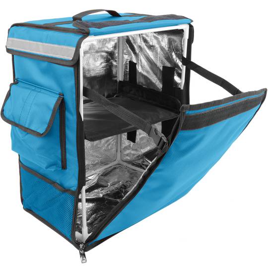 Mochila isotérmica 35 x 49 x 25 cm azul para churrascos e entrega de pedidos de comida em motocicleta ou bicicleta