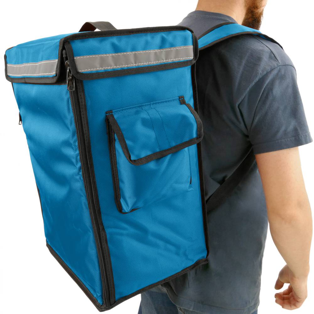 Mochila isotérmica 35 x 49 x 25 cm azul para churrascos e entrega de pedidos de comida em motocicleta ou bicicleta