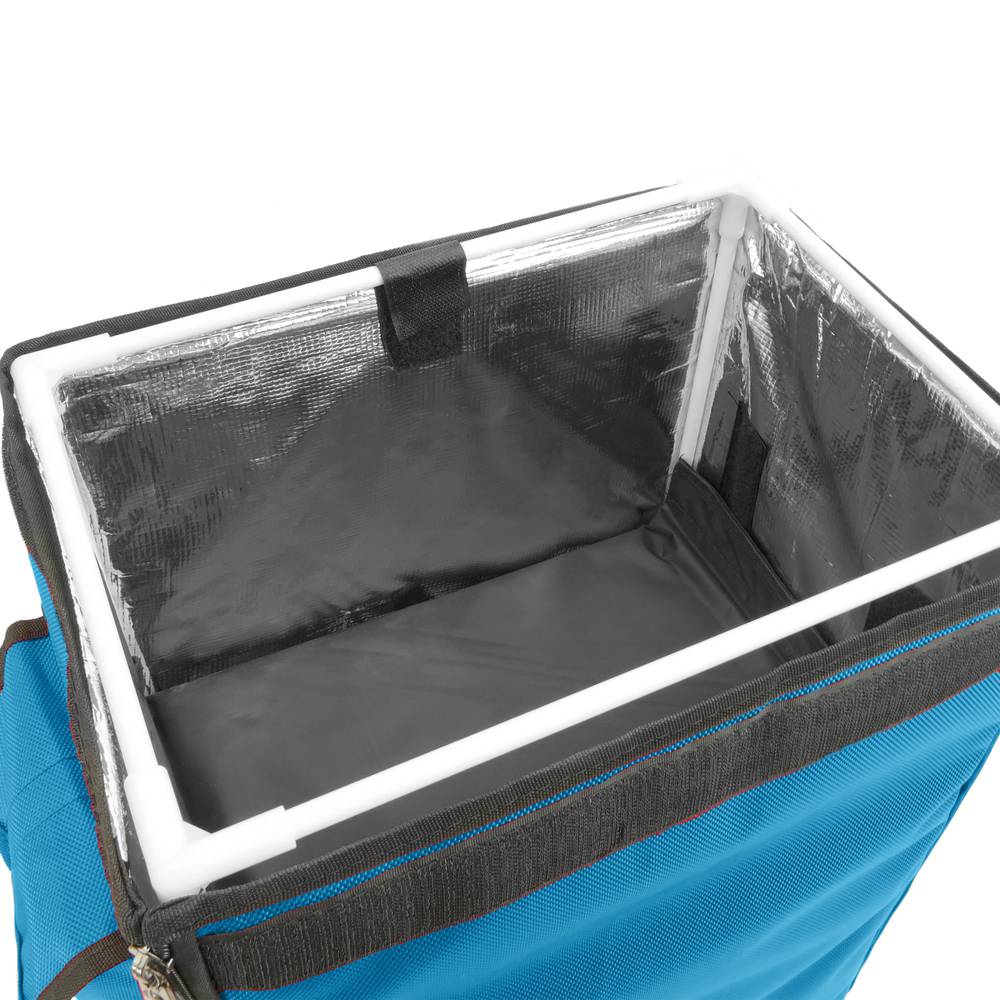 Mochila isotérmica 35 x 49 x 25 cm azul para churrascos e entrega de pedidos de comida em motocicleta ou bicicleta