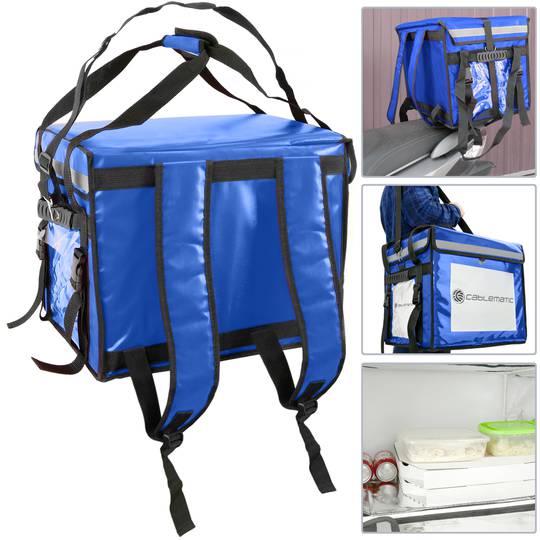 Mochila isotérmica 45 x 35 x 33 cm azul para comidas al aire libre y entrega de pedidos de comida en moto o bicicleta
