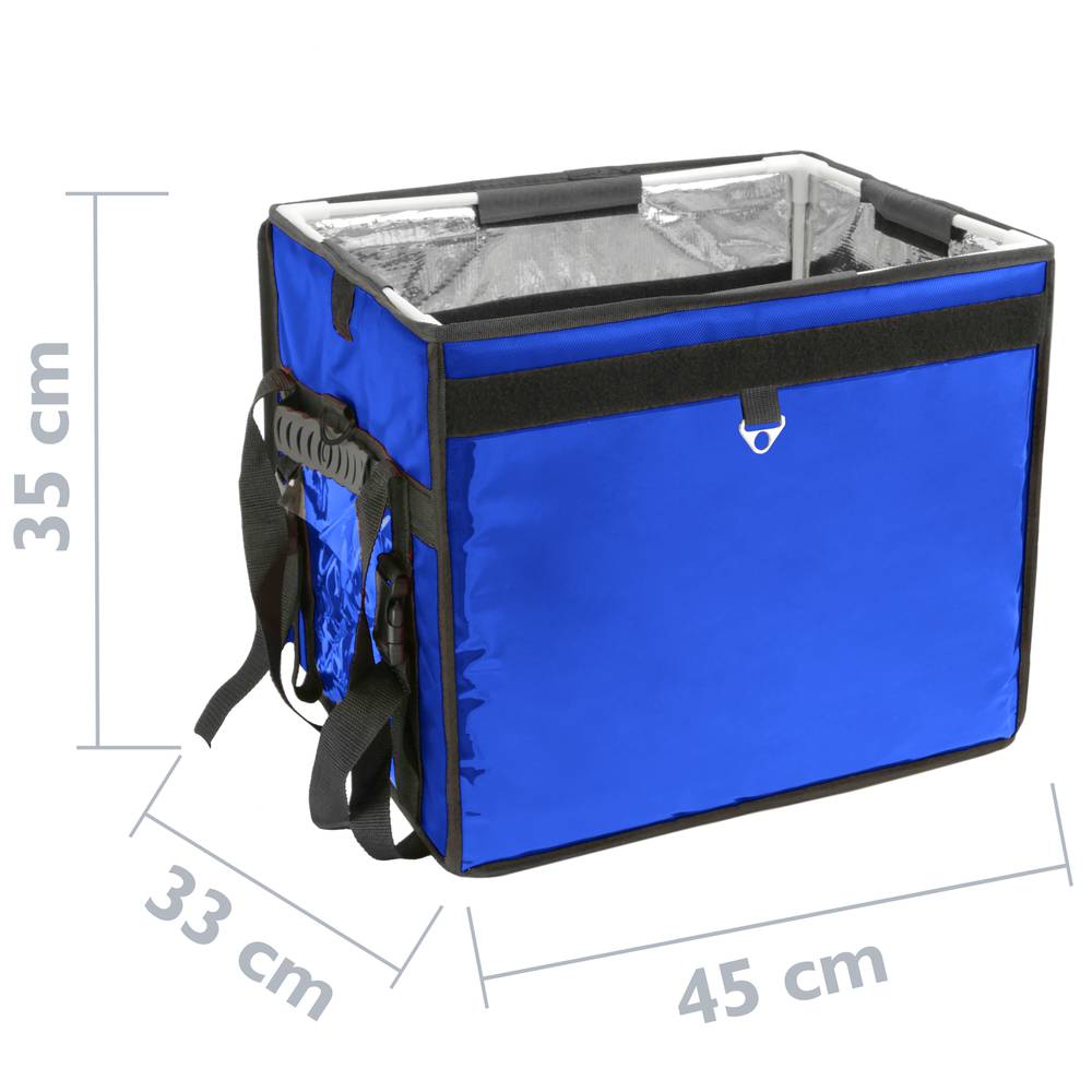 Mochila isotérmica 45 x 35 x 33 cm azul para comidas al aire libre y entrega de pedidos de comida en moto o bicicleta