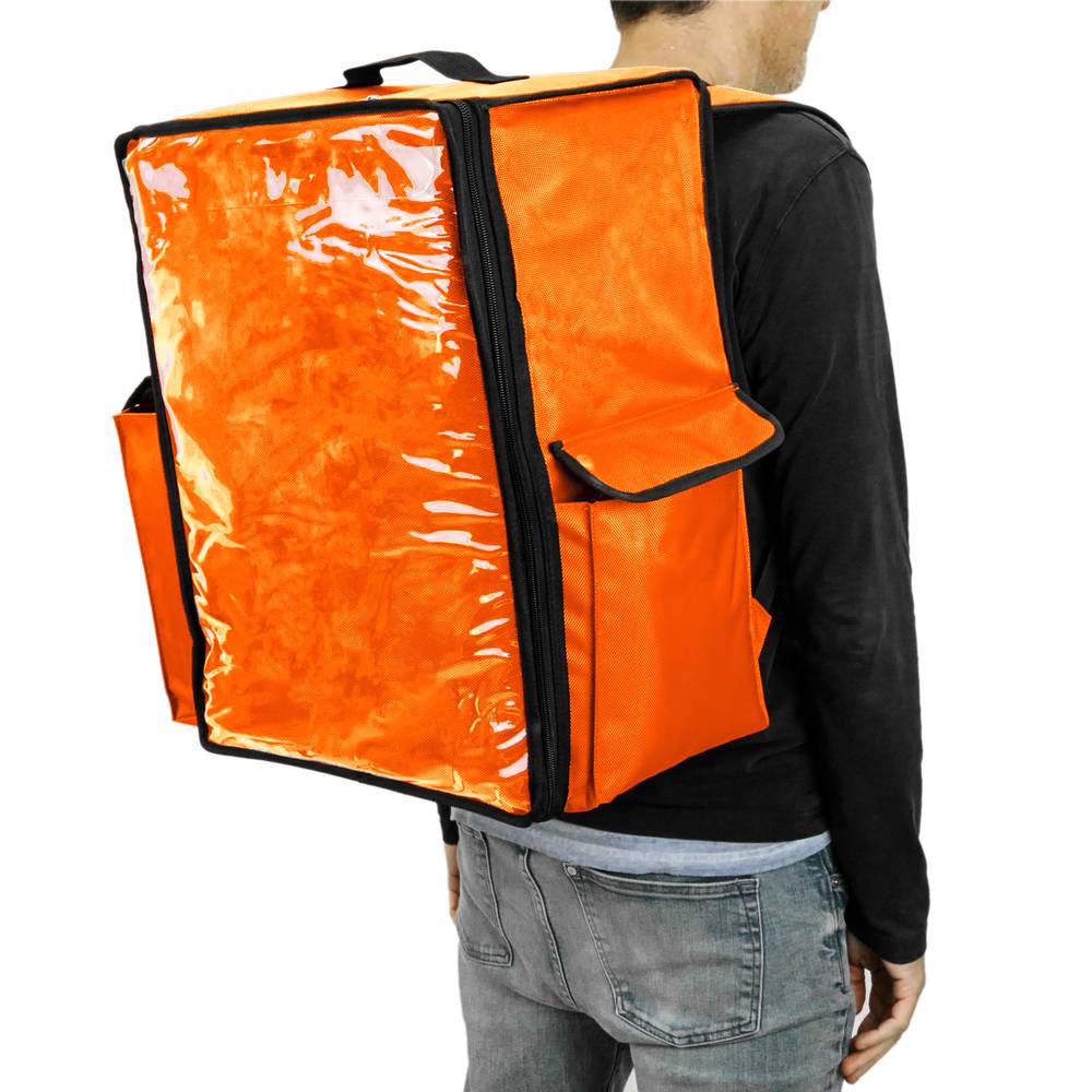Mochila isotérmica 39 x 50 x 25 cm laranja para churrascos e entrega de pedidos de comida em motocicleta ou bicicleta