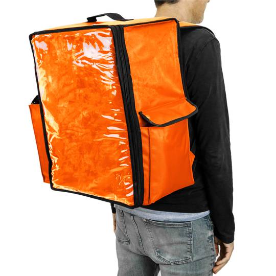 Mochila isotérmica 39 x 50 x 25 cm laranja para churrascos e entrega de pedidos de comida em motocicleta ou bicicleta