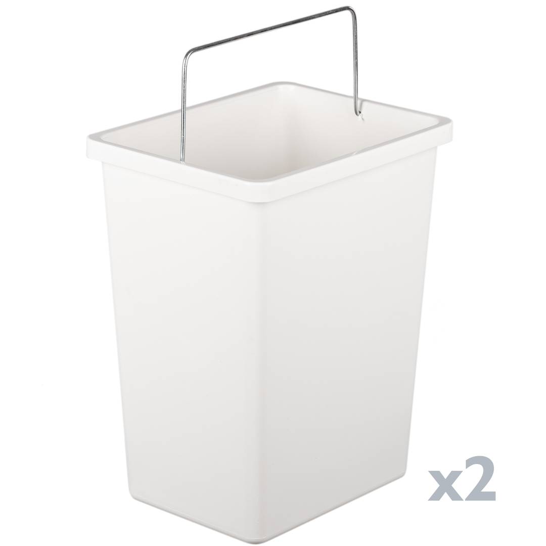 Cubo de basura metálico con 2 compartimentos blanco para reciclaje