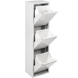 Metallic waste bin with 3 white compartments for recycling