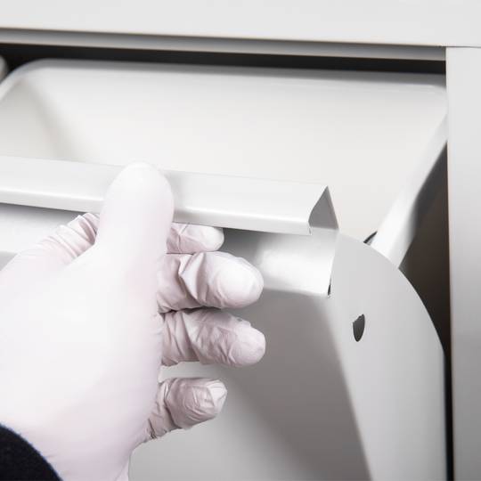 Metallic waste bin with 3 white compartments for recycling