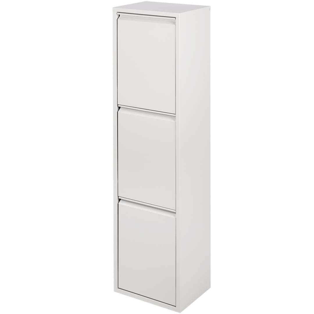 Metallic waste bin with 3 white compartments for recycling