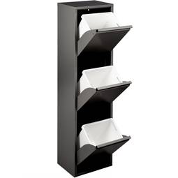 Black metal bin with 3 compartments for recycling