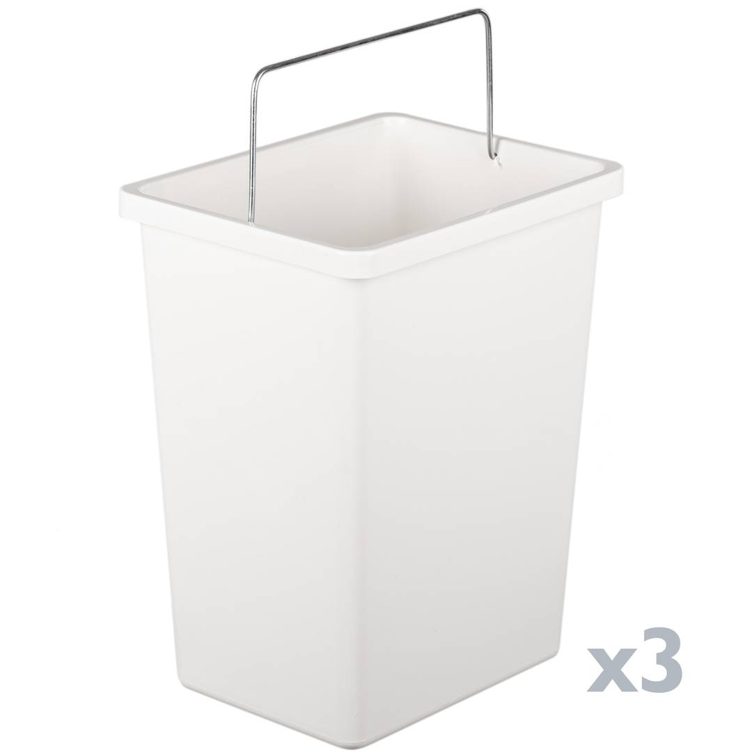 Cubo de basura metálico con 3 compartimentos gris claro para reciclaje