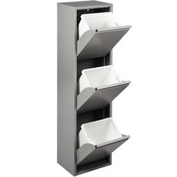Dark gray 3-compartment metal waste bin for recycling