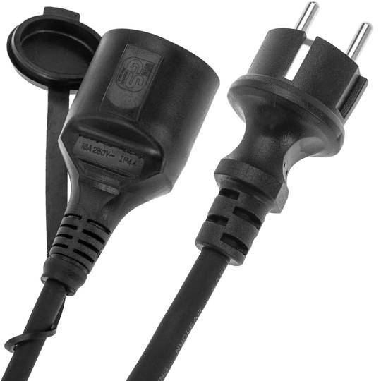 Elektrische kabelverlenging schuko mannelijk naar vrouwelijk 2 m zwart IP44