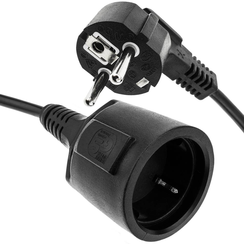 Color Negro Cable en espiral 3G1.5 mm² Electraline 900055 Prolongador de 2.5 m con Toma Schuko 