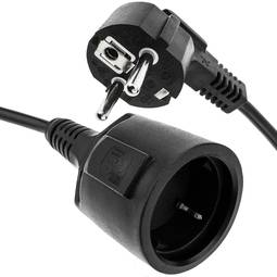 Schuko extension electric cable male to female 5 m black