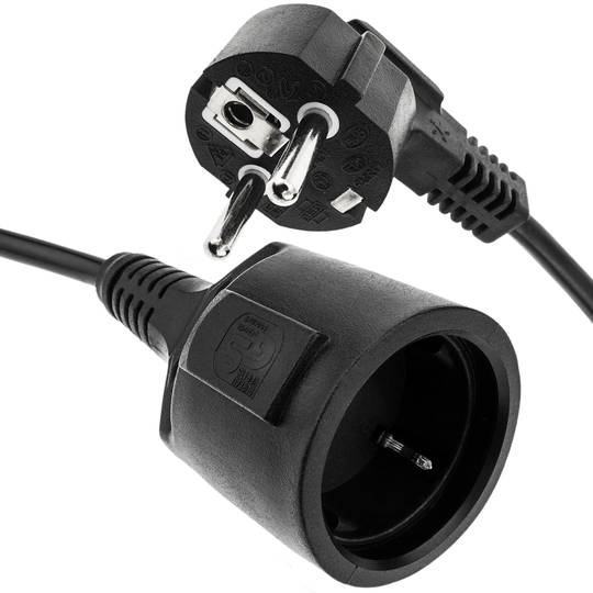Extendedor de cabo elétrico schuko masculino para mulher de 5 m preto