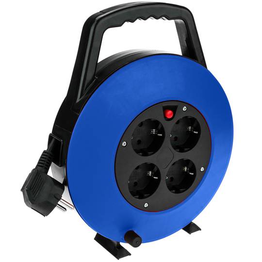 Enrolador de cabo elétrico multiplugue com 4 tomadas Schuko e 5 metros de cabo 3x1.5mm²