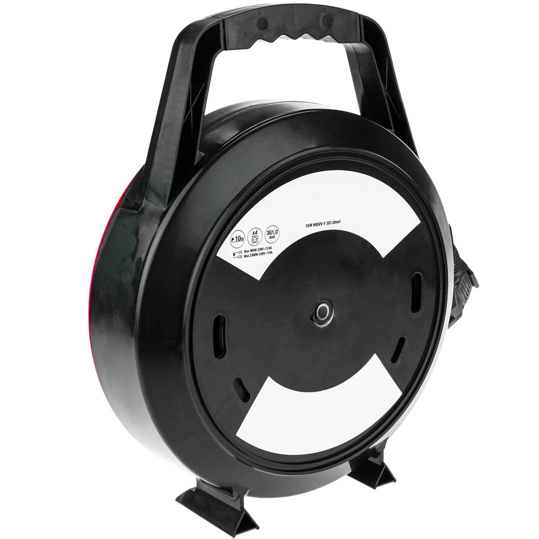 Enrolador de cabo elétrico multiplugue com 4 tomadas Schuko e 5 metros de cabo 3x1.5mm²