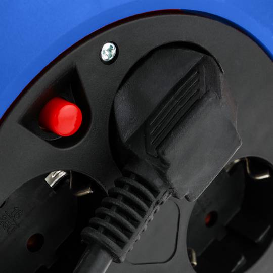 Enrolador de cabo elétrico multiplugue com 4 tomadas Schuko e 5 metros de cabo 3x1.5mm²