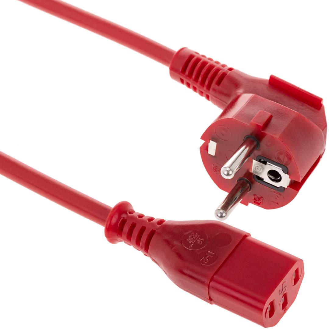 Cabo de alimentação elétrica 3x0,75 IEC60320 C13 para Schuko macho angular vermelho 1,8m
