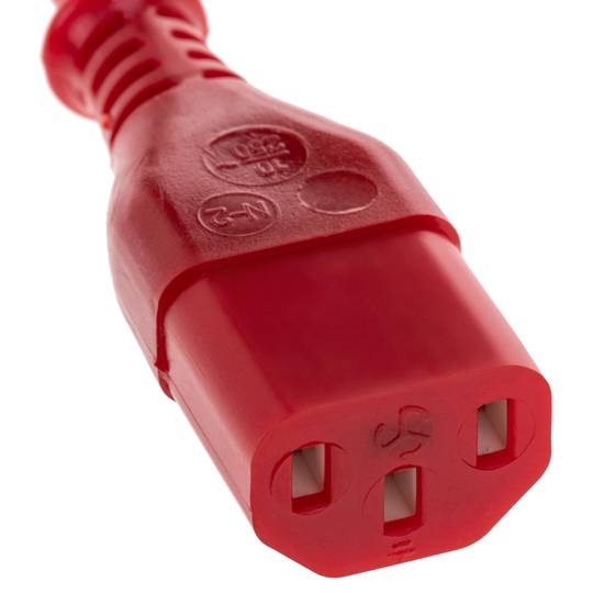 Cabo de alimentação elétrica 3x0,75 IEC60320 C13 para Schuko macho angular vermelho 1,8m