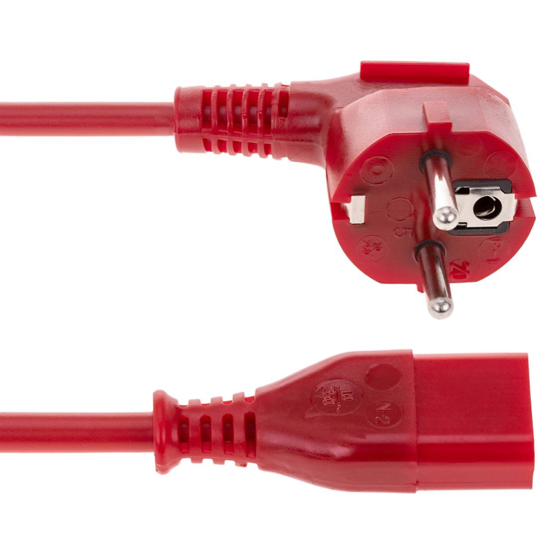 Cabo de alimentação elétrica 3x0,75 IEC60320 C13 para Schuko macho angular vermelho 1,8m