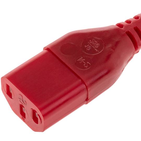 Cabo de alimentação elétrica 3x0,75 IEC60320 C13 para Schuko macho angular vermelho 1,8m