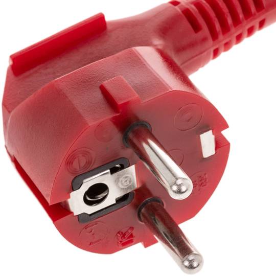 Cabo de alimentação elétrica 3x0,75 IEC60320 C13 para Schuko macho angular vermelho 1,8m